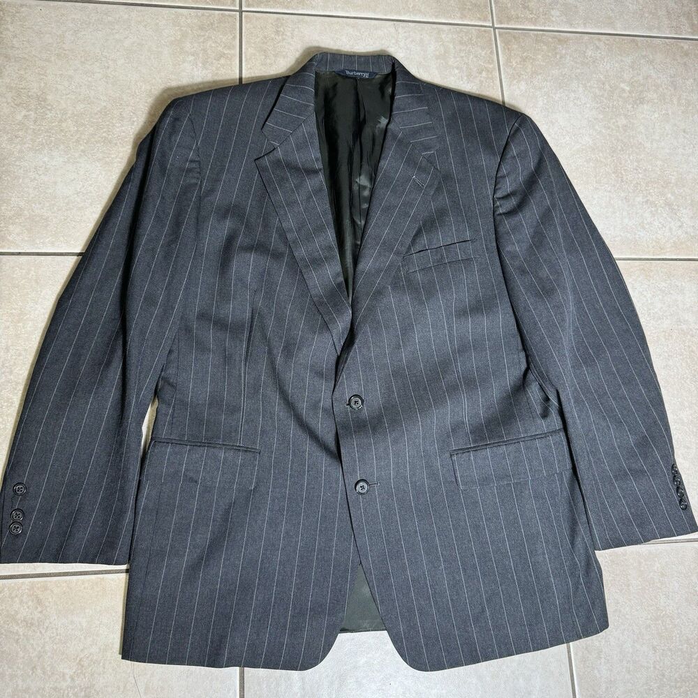 Burberry Super 100's Men's 44R Pinstripe Suit Jacket 100% Wool Black